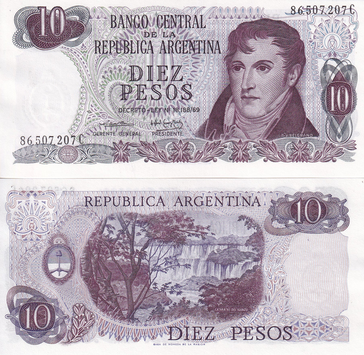 ARGENTINA 10 PESOS 1973 P 295 UNC