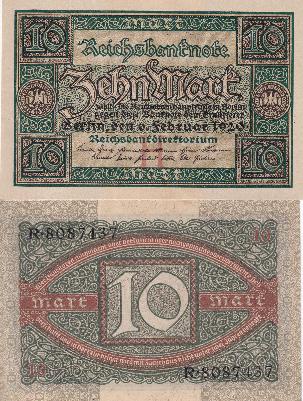 Germany 10 Mark 1920 P 67 UNC