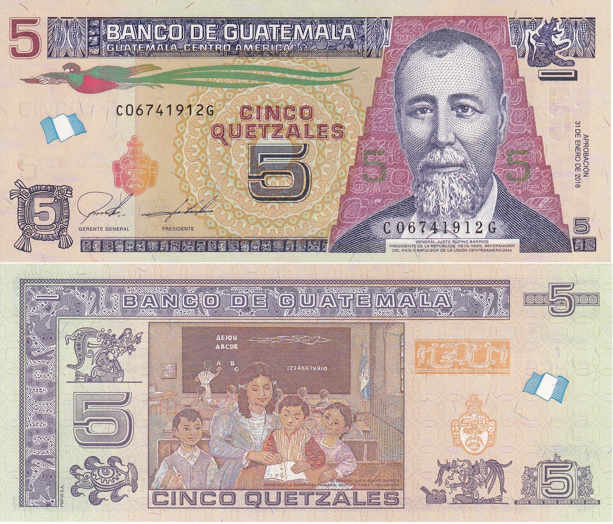 Guatemala 5 Quezales 2018 P 122Ab UNC