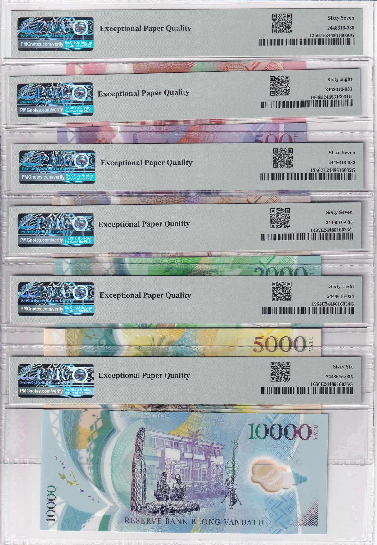 Vanuatu Set 6 UNC 200 500-10000 V. 2010-20 P 12 13 14 16 18 19 PMG 66 67 68 EPQ
