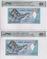 Cook Islands Set 2; 3 Dollars 2021 P 11a P 11a* Superb Gem UNC PMG 68 EPQ