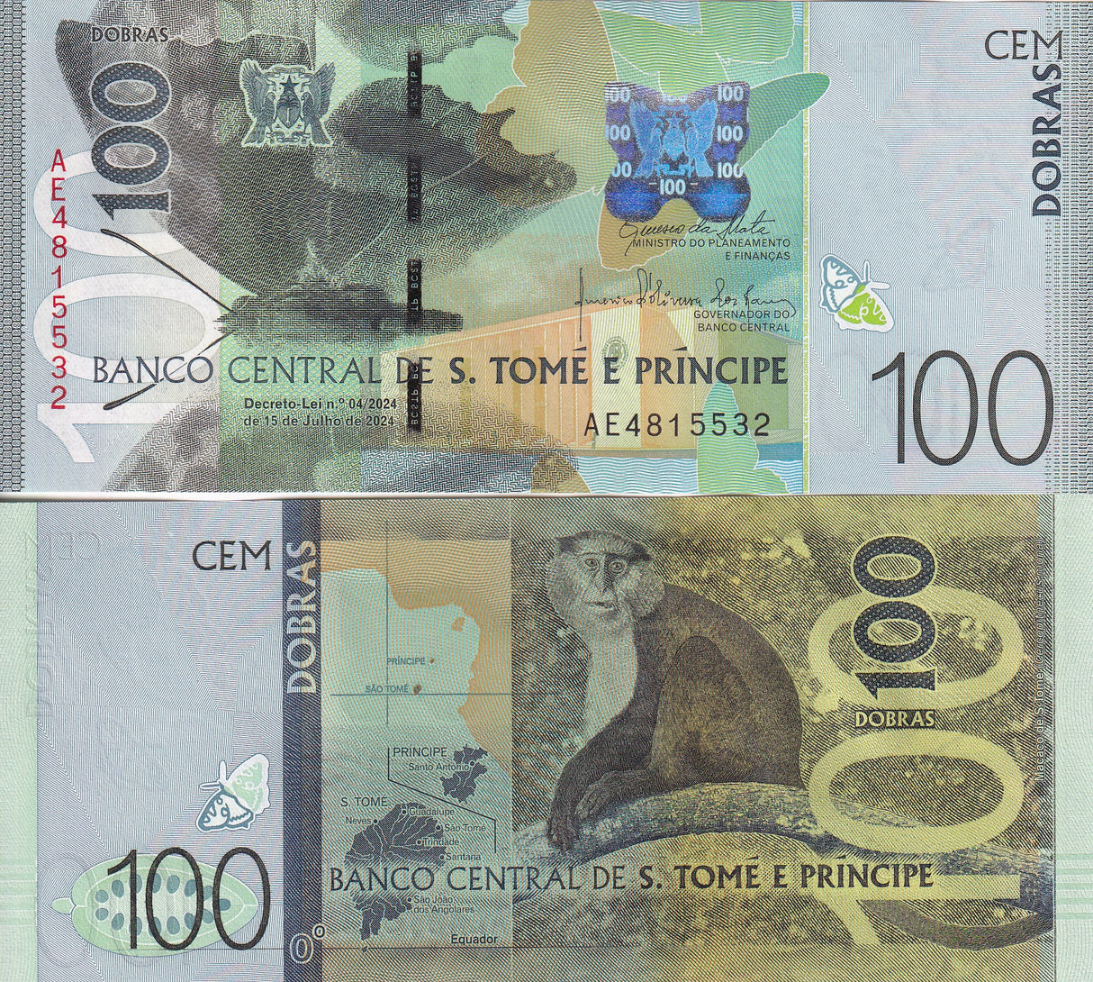 Sao Tome St. Thomas & Prince 100 Dobras 2024/2025 P 74 UNC NEW Date Sign