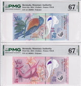 Bermuda Set 2; 2 5 Dollars 2024 P 63 P 64 Bird Fish Superb Gem UNC PMG 67 EPQ