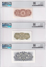Korea Set 3; 15 20 50 Chon 1947 P 5 P 6 P 7 Without Watermark Choice UNC PMG 64