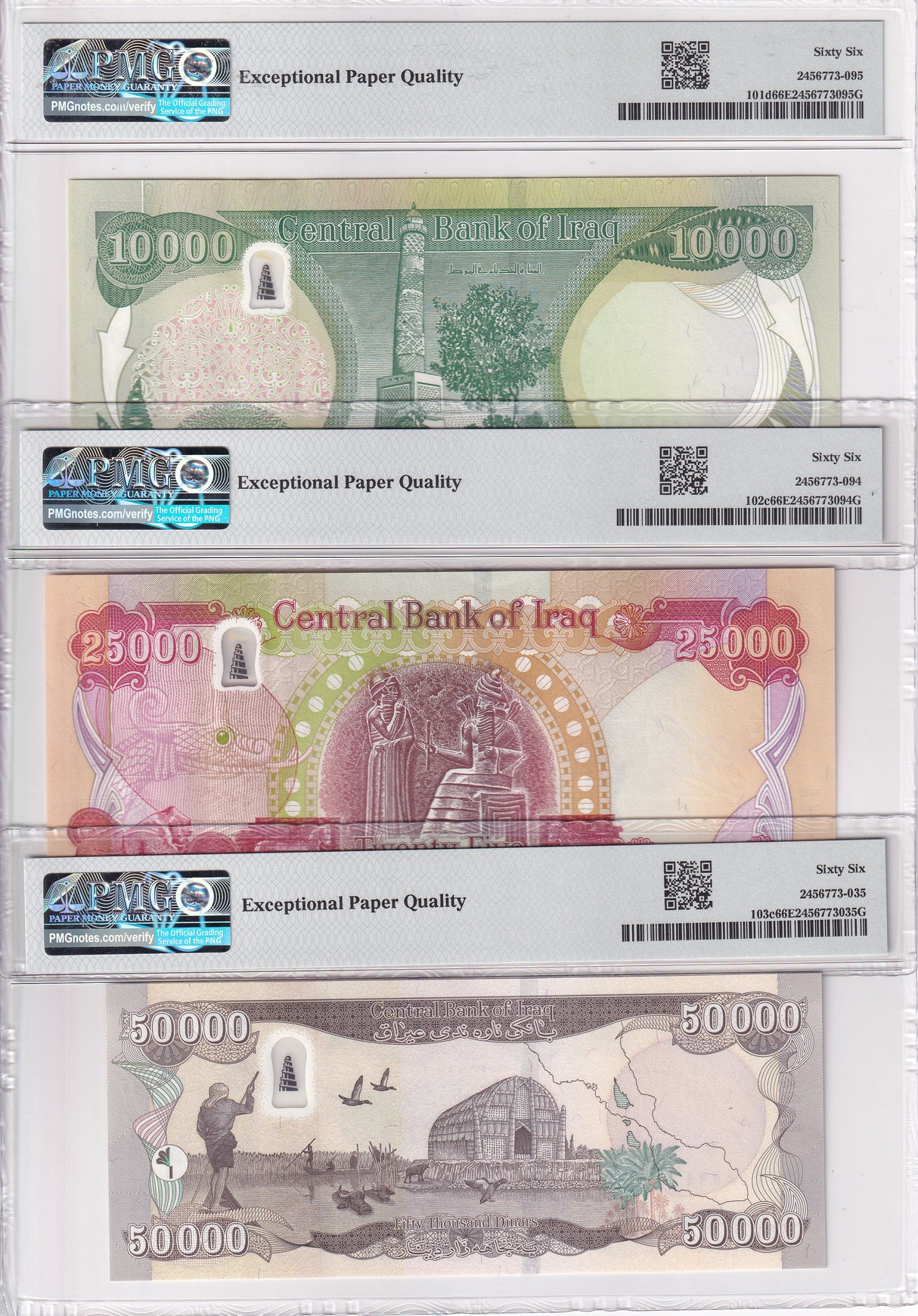 Iraq Set 3; 10000 25000 50000 Dinars 2018-21 P 101 102 103 Gem UNC PMG 66 EPQ