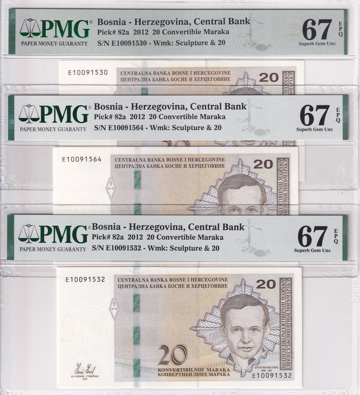 Bosnia LOT 3; 20 Convertible Maraka 2012 P 82 a Superb Gem UNC PMG 67 EPQ