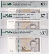 Bosnia LOT 3; 20 Convertible Maraka 2012 P 82 a Superb Gem UNC PMG 67 EPQ