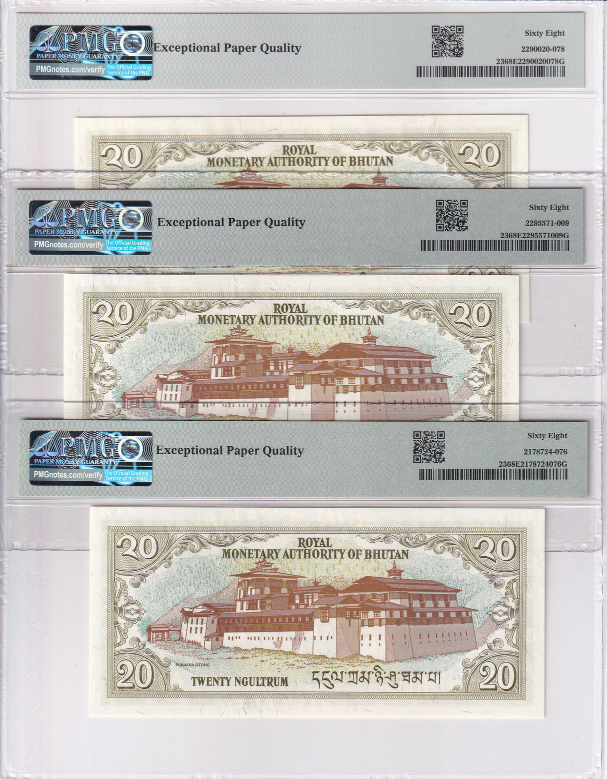 Bhutan LOT 3; 20 Ngultrum ND 2000 P 23 Superb Gem UNC PMG 68 EPQ