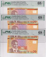 Namibia LOT 3; 20 Namibia Dollars 2018 P 17 b Superb Gem UNC PMG 68 EPQ