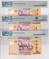 Namibia LOT 3; 20 Namibia Dollars 2018 P 17 b Superb Gem UNC PMG 68 EPQ