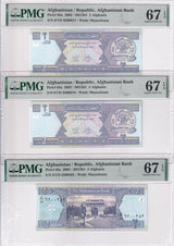 Afghanistan LOT 3 ;2 Afghanis 2002 P 65 a Superb Gem UNC PMG 67 EPQ