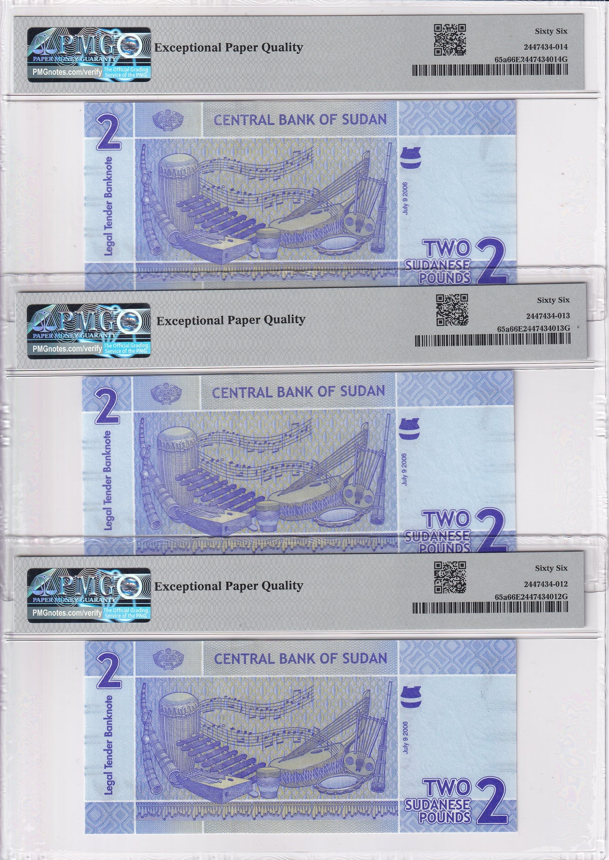 Sudan LOT 3; 2 Pounds 2006 P 65 a Gem UNC PMG 66 EPQ