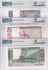 Mauritania SET 3 100 200 1000 Oug 1975-77 P 3A 3B 3C Superb UNC PMG 66 67 EPQ
