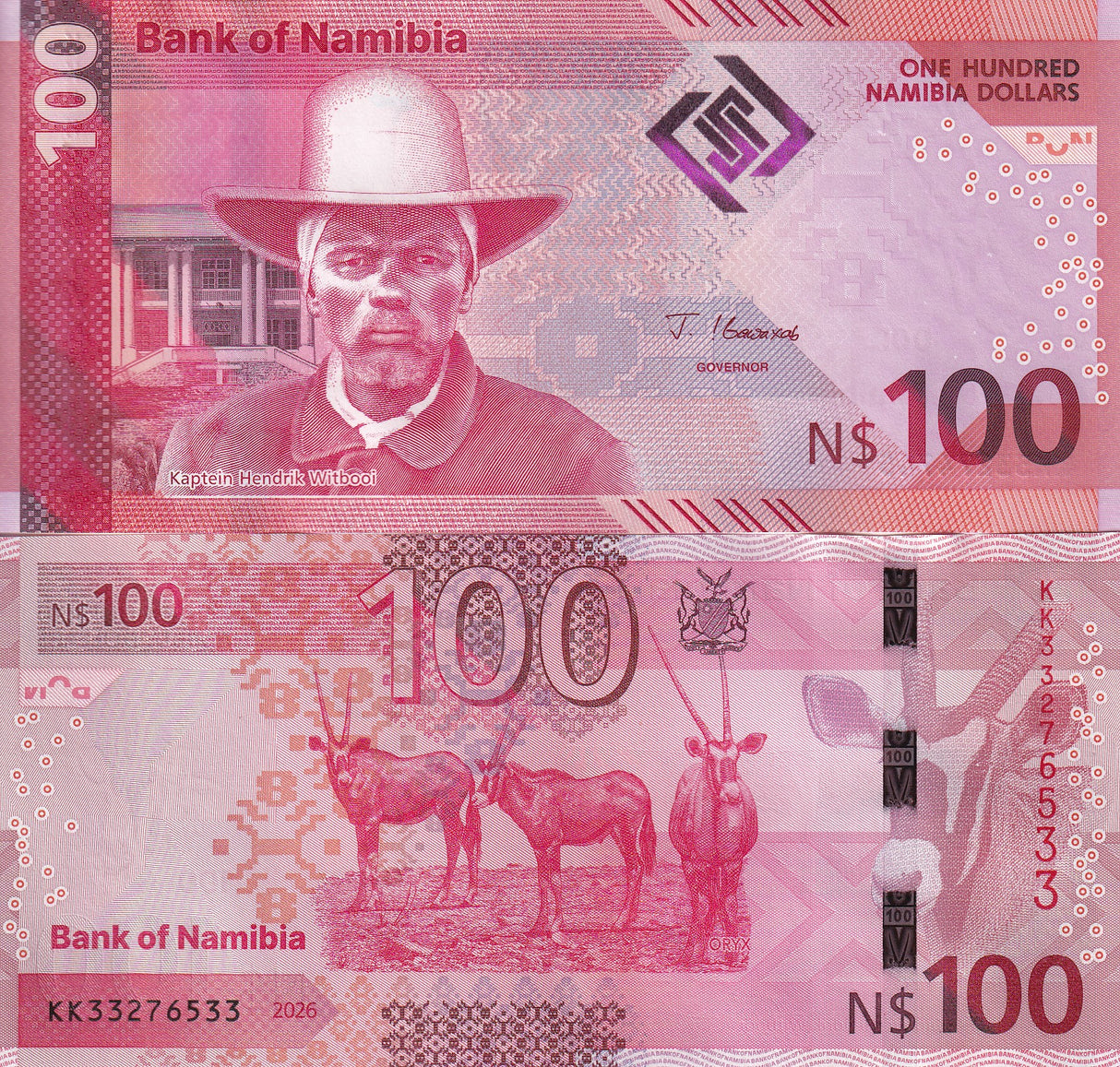 Namibia 100 Dollars 2026 P 23 NEW Design UNC