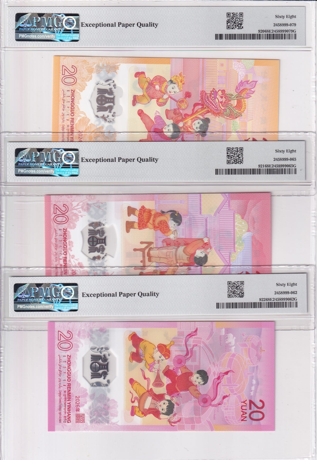 China Set 3;20 Yuan 2024 2025 2026 P 920-922 Polymer Superb Gem UNC PMG 68 EPQ
