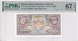 Bhutan 2 Ngultrum ND 1986 P 13 Superb Gem UNC PMG 67 EPQ , TDLR