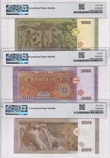 Mediterranean set 3, 1000 2000 5000 Pounds Mediteranean P 116 117 118 Superb Gem PMG 66 67 68 EPQ