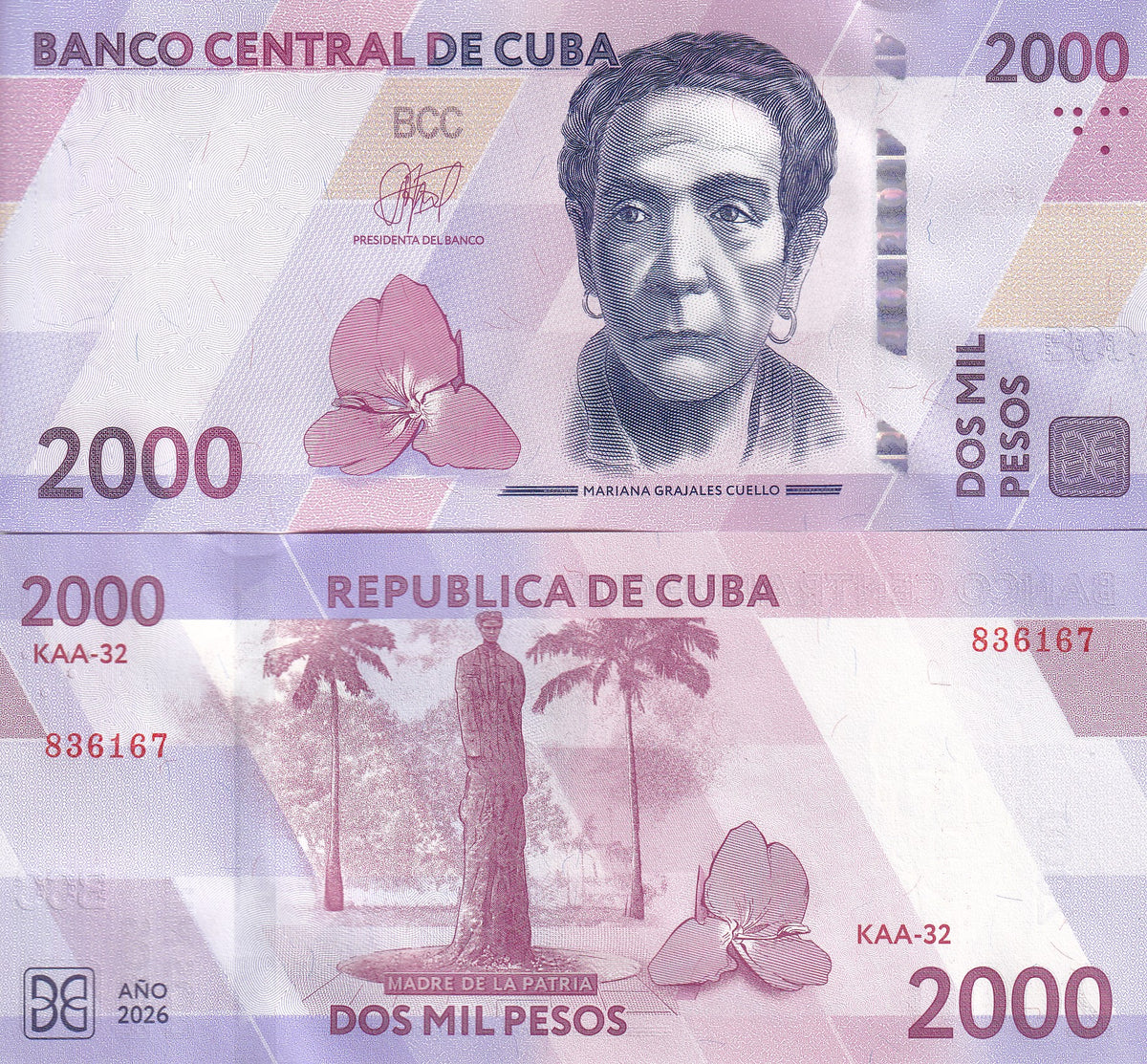 Central America 2000 Pesos 2026 P W145 NEW Mariana Grajales Cuello UNC