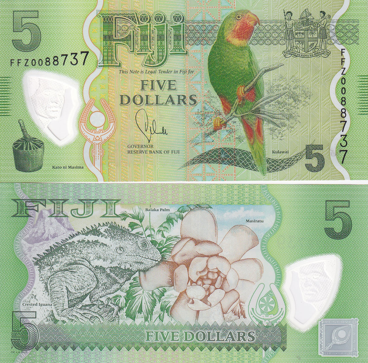 Fiji 5 Dollars ND 2012 P 115 b Polymer Random Series UNC