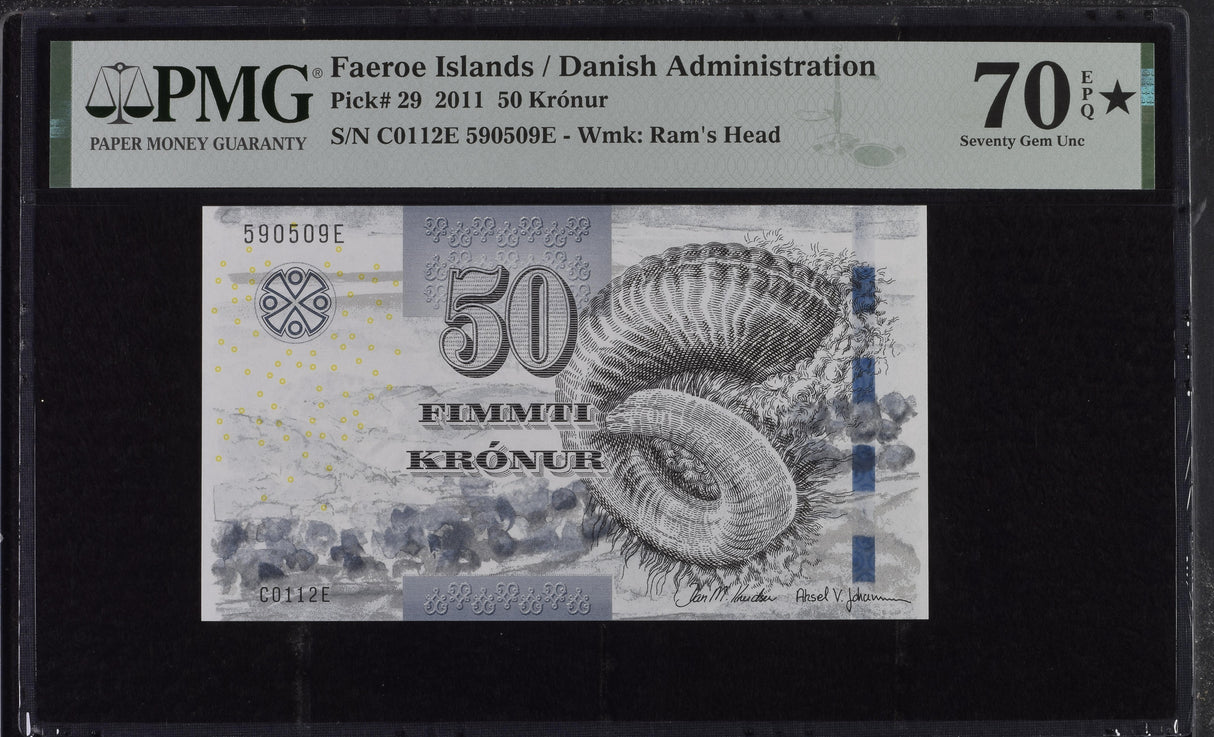 Faeroe Islands 50 Kronur 2011 P 29 Superb GEM UNC PMG 70 EPQ Extra Star TOP POP