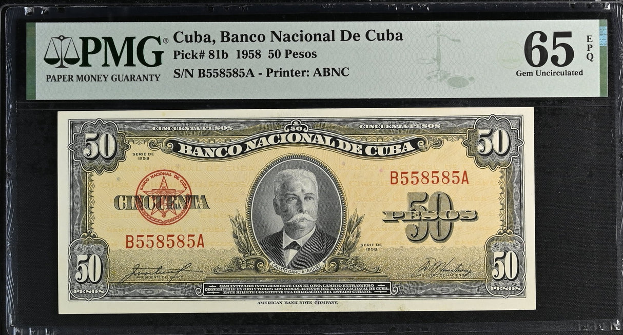 Central America 50 pesos 1958 p 81 B GEM UNC PMG 65 EPQ