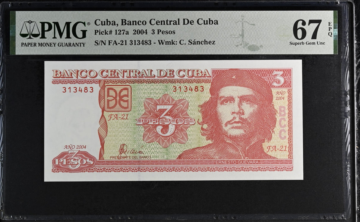 Central America 3 Pesos 2004 P 127 a CHE Guevara Superb Gem PMG 67 EPQ