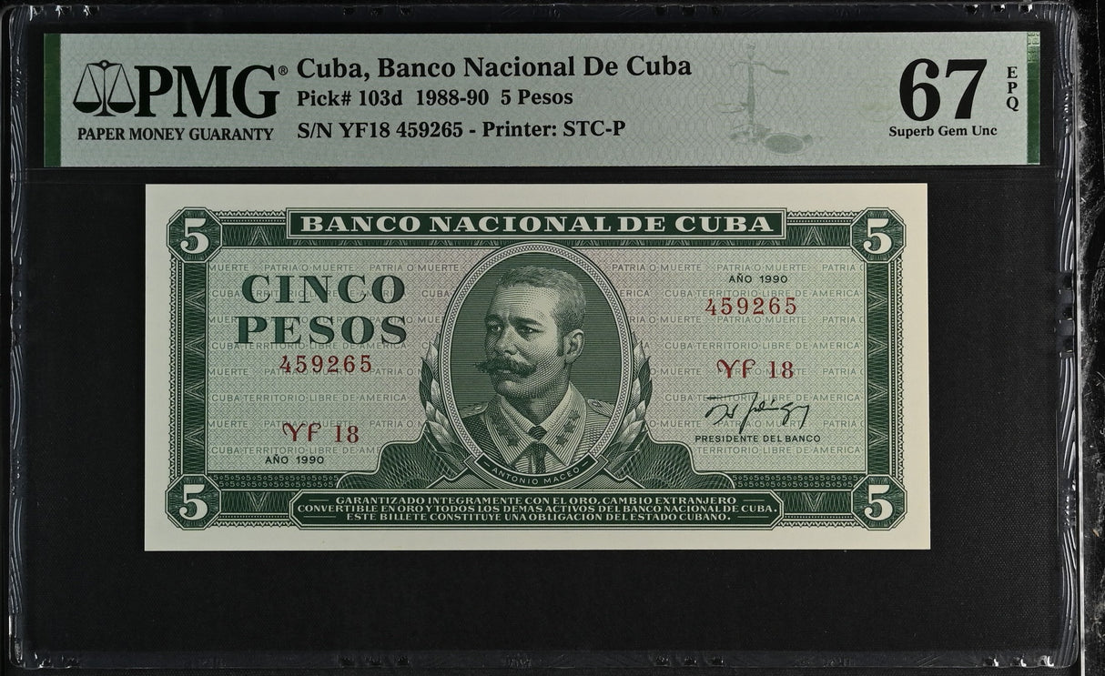 Central America 5 Pesos 1990 P 103 d Superb GEM UNC PMG 67 EPQ