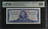 Central America 20 Pesos 1964 P 97bs Specimen GEM UNC PMG 66 EPQ