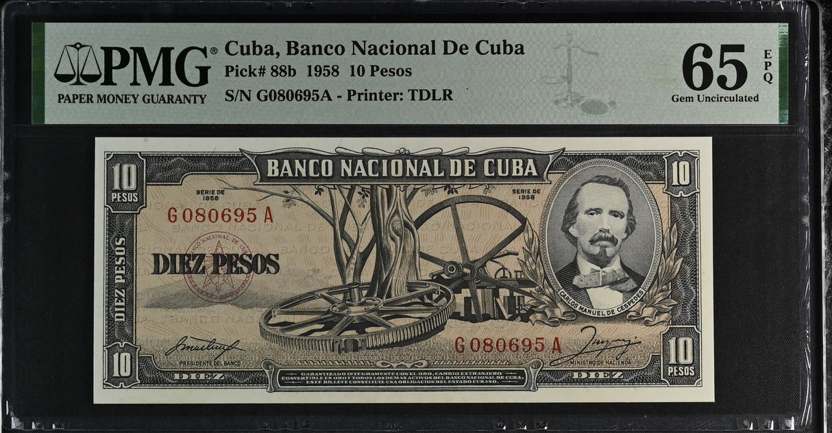 Central America 10 pesos 1958 p 88 b GEM UNC PMG 65 EPQ