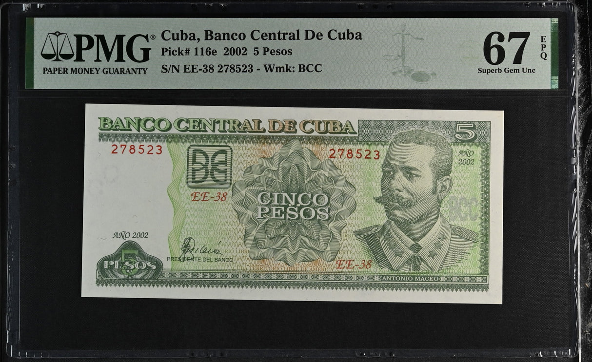 Central America 5 Pesos 2002 P 116 Superb GEM UNC PMG 67 EPQ