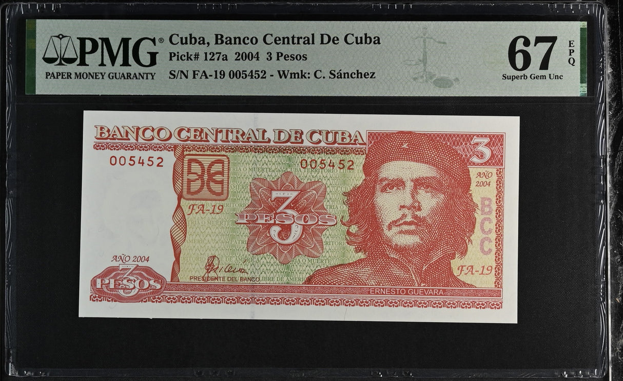 Central America 3 Pesos 2004 P 127 a CHE Guevara Superb GEM PMG 67 EPQ