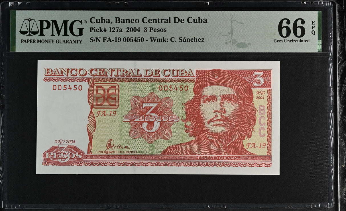 Central America 3 Pesos 2004 P 127 a CHE Guevara Gem PMG 66 EPQ