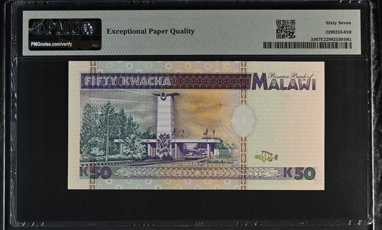 Malawi 50 Kwacha 1995 P 33 Superb Gem UNC PMG 67 EPQ TOP POP