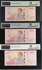 Thailand LOT 3; 100 Baht ND 2017 Commemorative P 132 Gem UNC PMG 66 EPQ