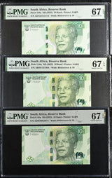 South Africa LOT 3; 10 Rand ND 2023 P 148 a Superb Gem UNC PMG 67 EPQ