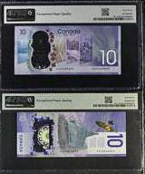 Canada Set 2; 10 Dollars 2017 - 2018 P 112 P 113 Superb Gem UNC PMG 67 EPQ