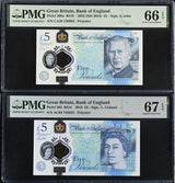 Great Britain Set 2; 5 Pounds 2015-2024 P 394 P 398 Superb Gem UNC PMG 66 67 EPQ