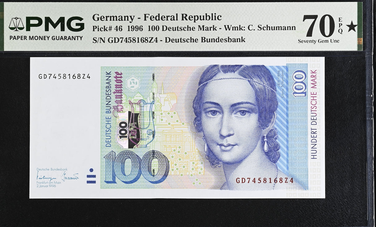 Germany 100 Deutsche Mark 1996 P 46 Superb Gem UNC PMG 70 EPQ Extra Star TOP POP