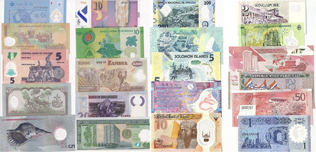 World Polymer Banknotes Set 21 Pcs Lot Different Notes From 21 Countries All UNC