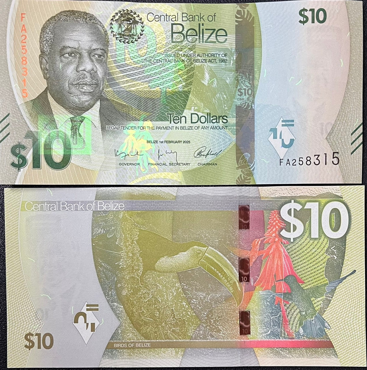 Belize set 6 UNC 2 5 10 20 50 100 Dollars 2025 P 73 74 75 76 77 78 NEW