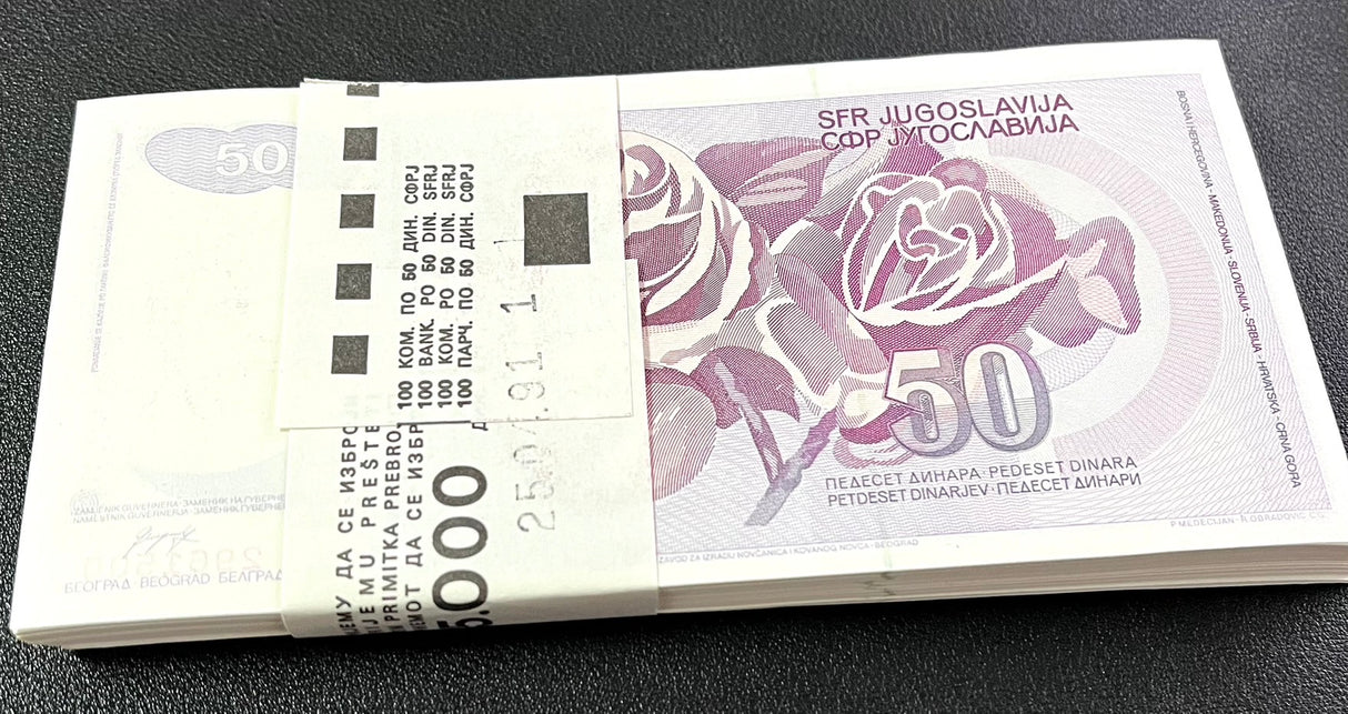 Yugoslavia 50 Dinara 1990 P 104 UNC LOT 100 PCS 1 Bundle