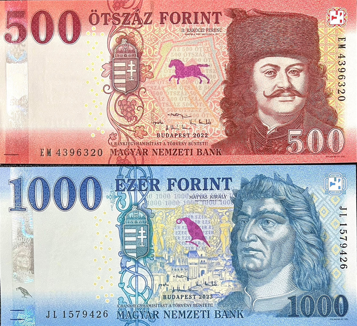 Hungary Set 2 PCS 500 1000 Forint 2022 2023 P 202 P 203 UNC