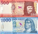 Hungary Set 2 PCS 500 1000 Forint 2022 2023 P 202 P 203 UNC