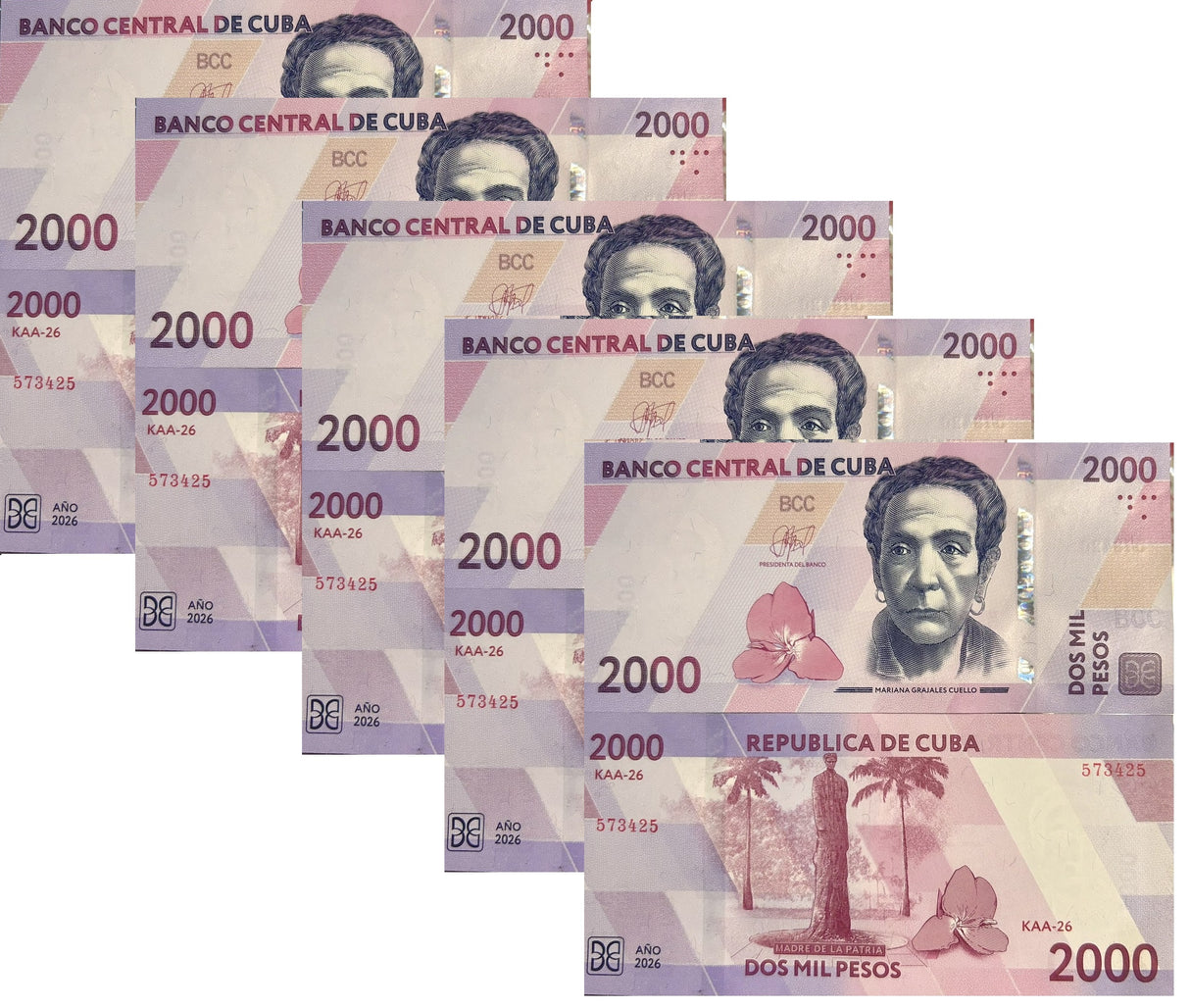 Central America 2000 Pesos 2026 P W145 NEW Mariana Grajales Cuello LOT 5 UNC