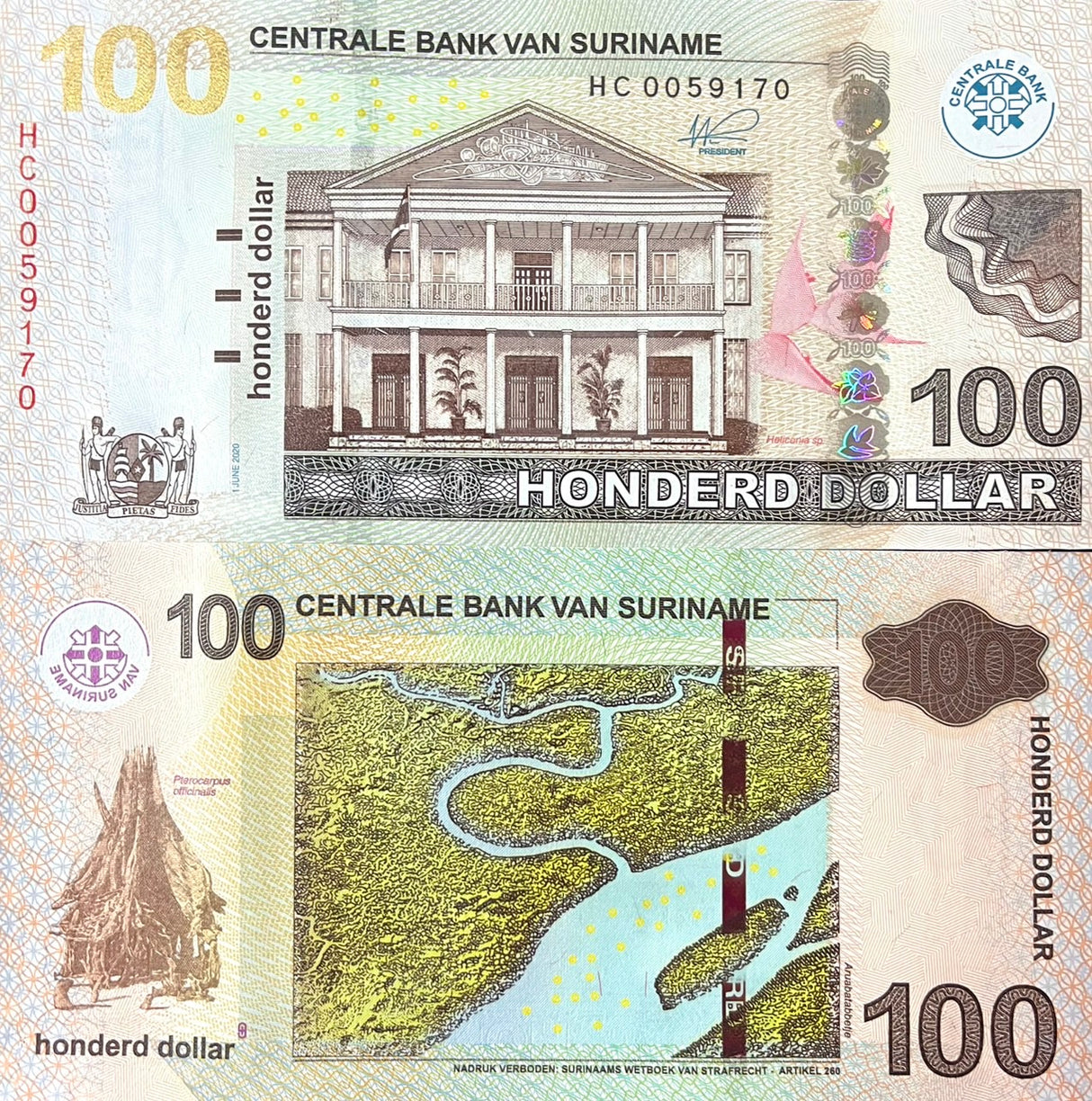 Suriname 100 Dollars 2020 P 166 UNC