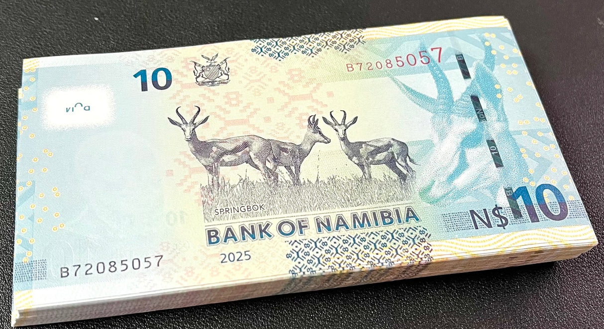 Namibia 10 Dollars 2025 P 16 c New Sign UNC LOT 100 Pcs 1 BUNDLE