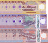 Bhutan SET 3 x 5 LOTs =15 UNC 100 500 1000 Ngultrum 2025 Commemorative Polymer