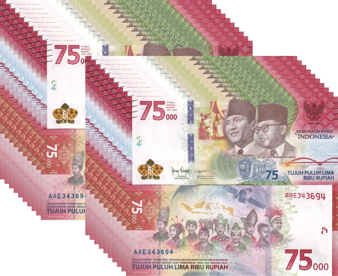 Indonesia 75000 Rupiah 2020 75th Commemorative P 161 Lot 20 UNC