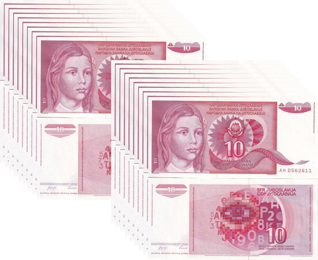 Yugoslavia 10 Dinara 1990 P 103 UNC LOT 20 PCS