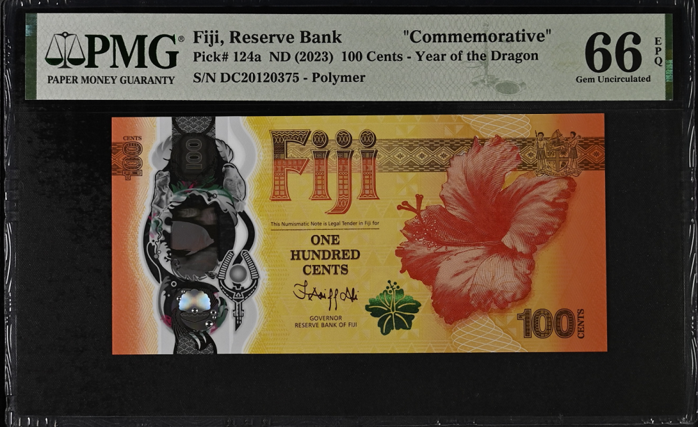 Fiji 100 Cents 2023 Dragon Comm. P 124 a Gem UNC PMG 66 EPQ